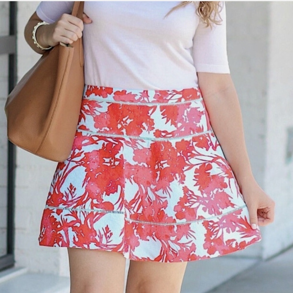 Banana Republic Red Candy Floral Skater Mini Skirt